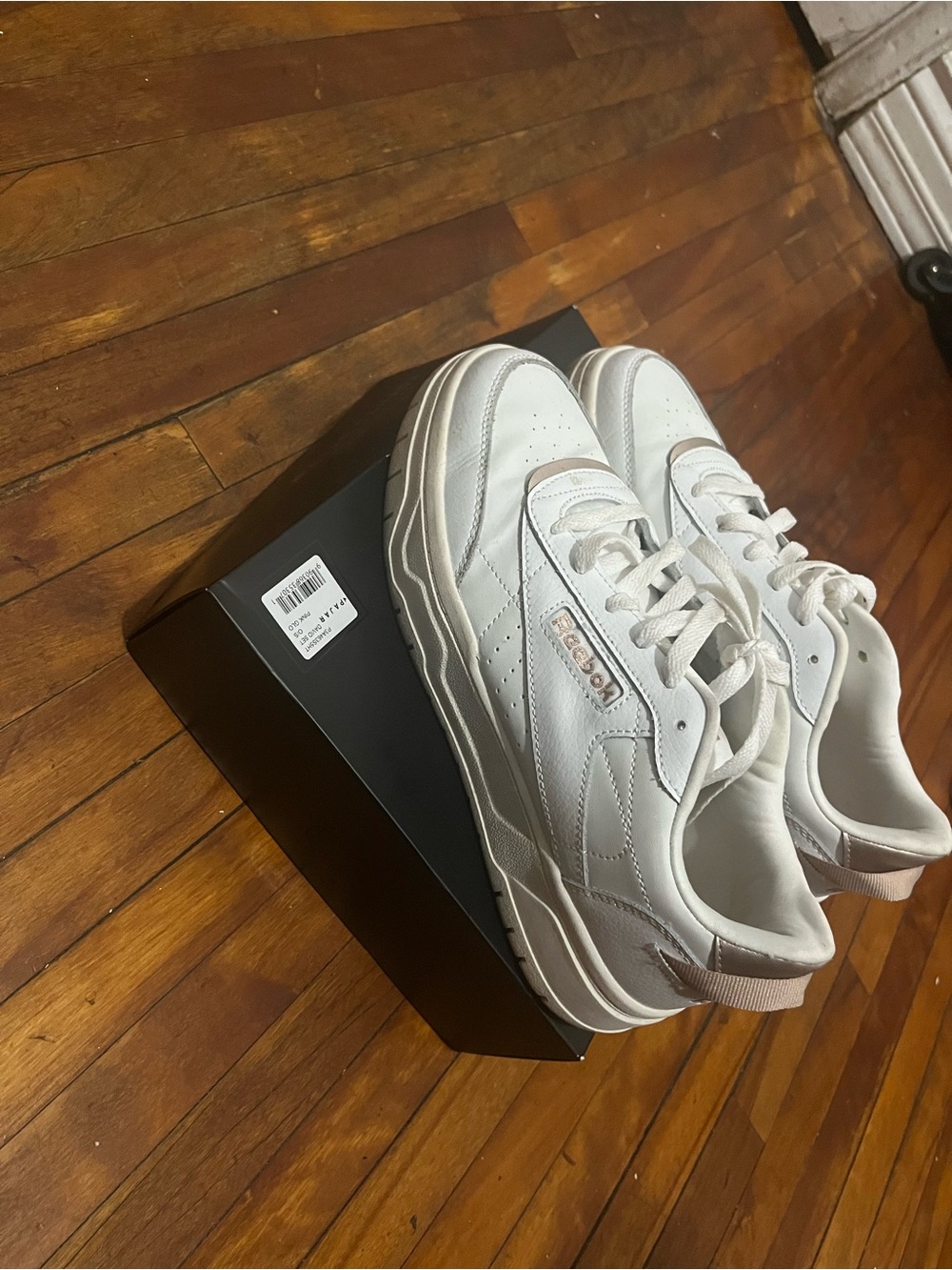 Reebok White Leather Sneakers with Blush Heel Tab